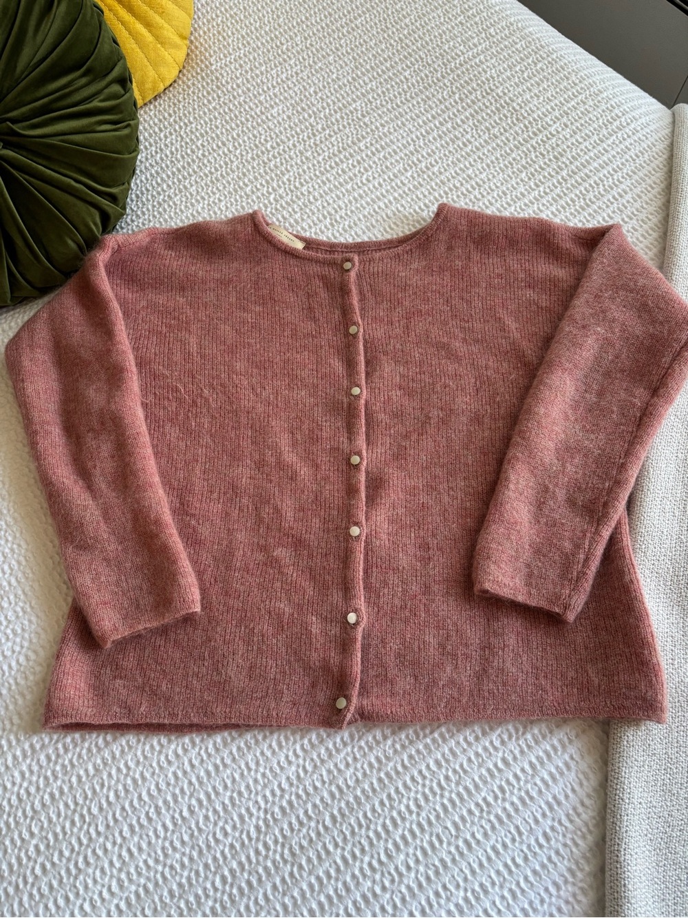 Sezane Pink Button-Front Mohair Blend Sweater